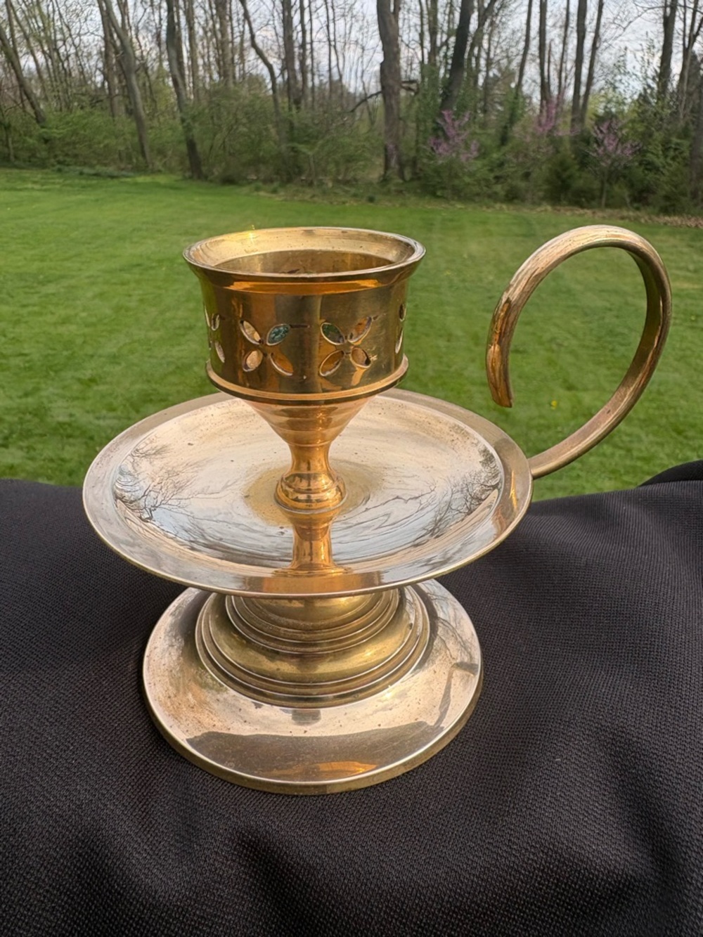 Vintage Brass Chamberstick Candle Holder Americana Colonial Farmhouse